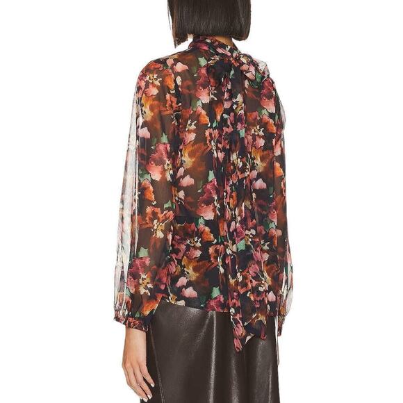 Misa Lulu Top Floral Tie Neck Long Sleeve Blouse Libra Fleur Chiffon NWT Small - Picture 2 of 8